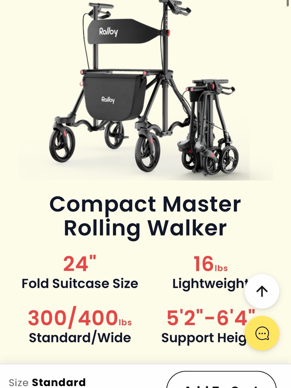 Compact Master Rolling Walker — Black